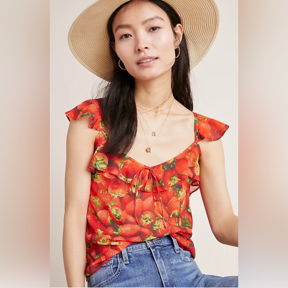 Anthropologie Red Strawberry Blouse